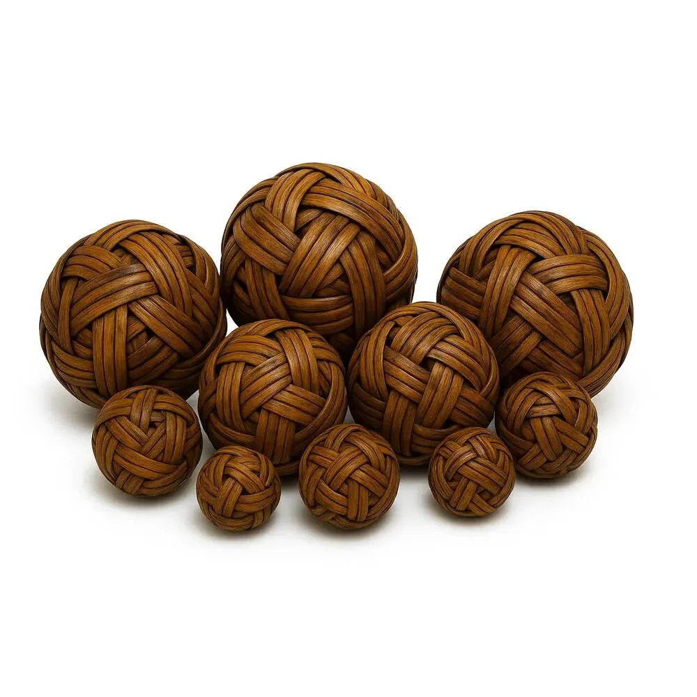 Rattan Balls Spheres decor Philippines Brown NWT 9 total 3-8